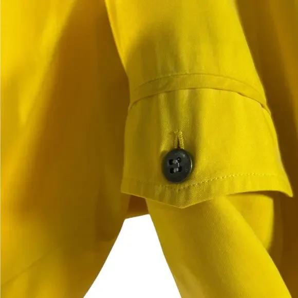 Vintage 80s Yellow Silk Moto Jacket Bold Shoulders Structured Hong Kong Made - Picture 9 of 15